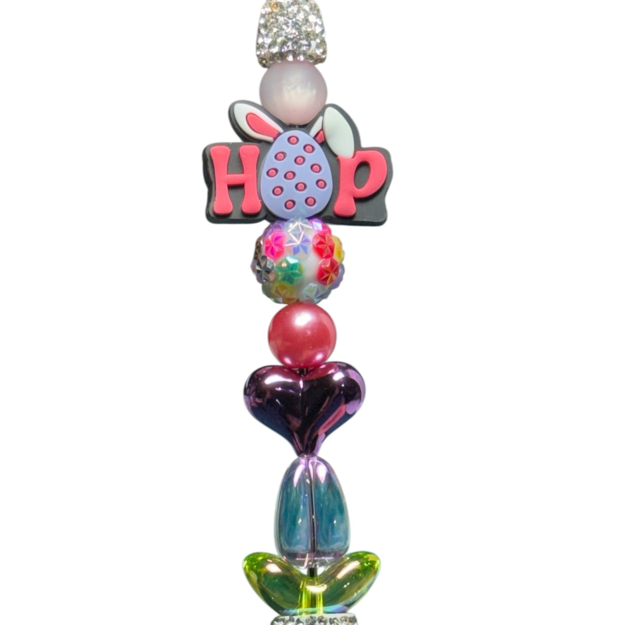 Easter-Themed Glitter Pen With Colorful Beads "Hop" Topper & Rhinestone Handle - Fun Writing Gift Idea