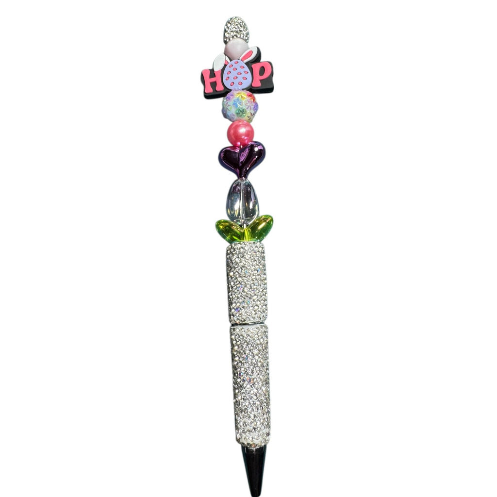 Easter-Themed Glitter Pen With Colorful Beads "Hop" Topper & Rhinestone Handle - Fun Writing Gift Idea