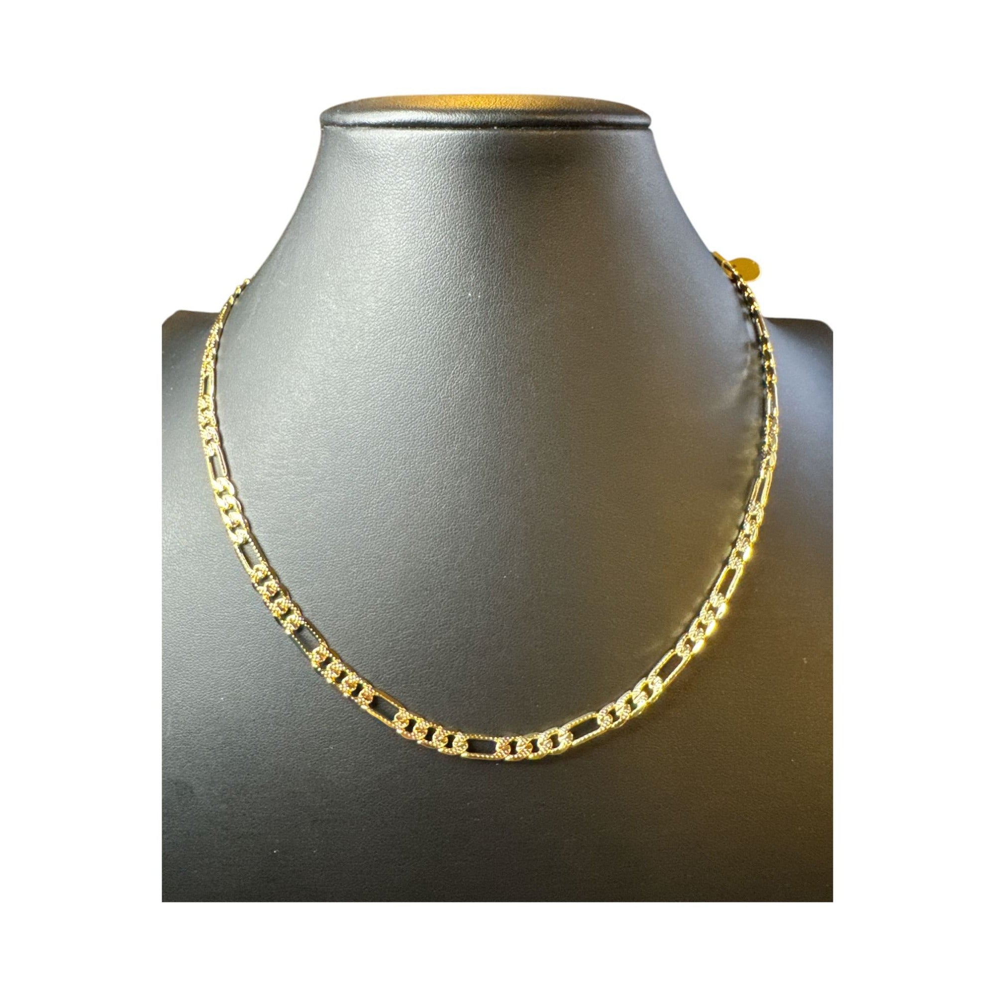 14K Gold-Plated Figaro Chain Necklace With Lobster Clasp Made In Korea