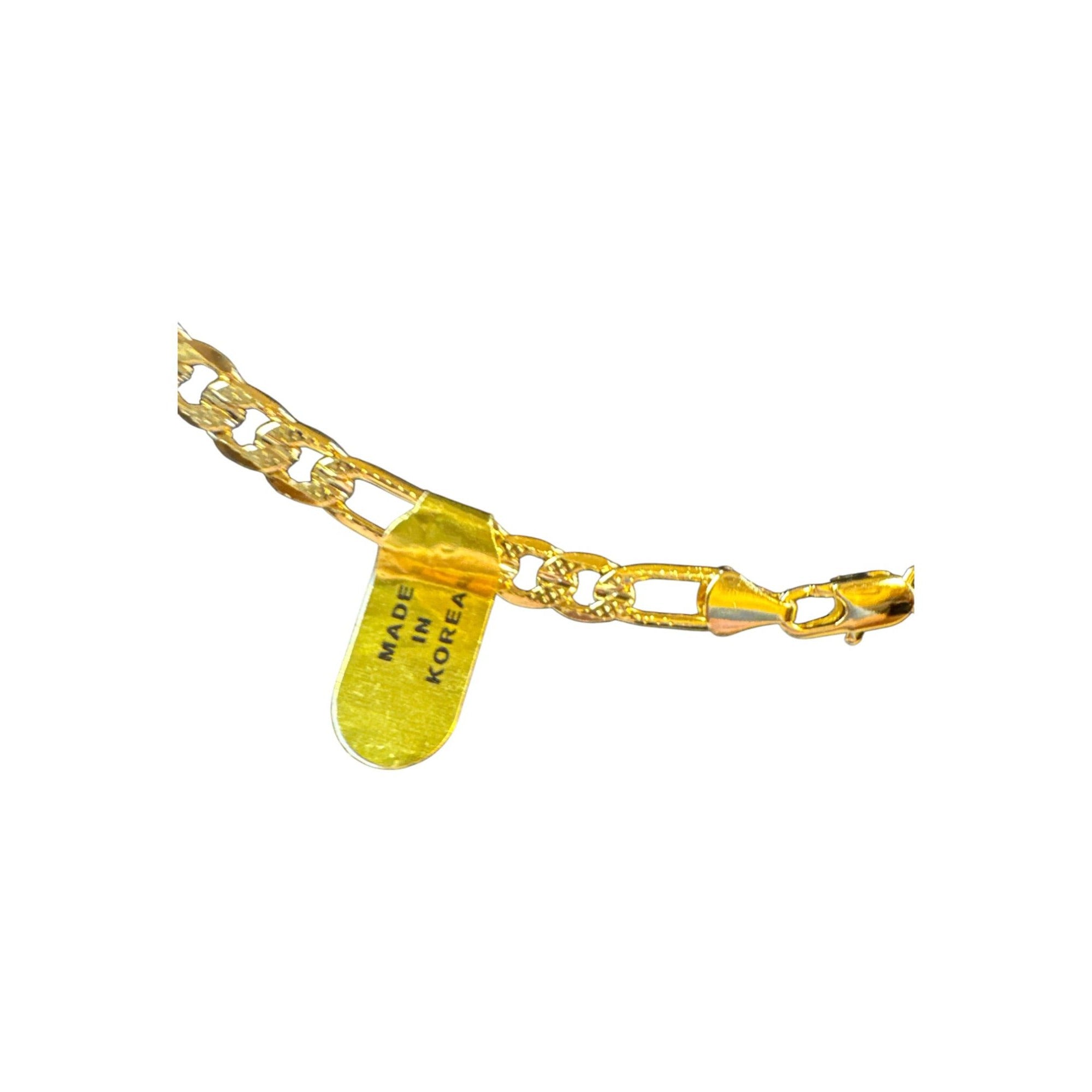 14K Gold-Plated Figaro Chain Necklace With Lobster Clasp Made In Korea