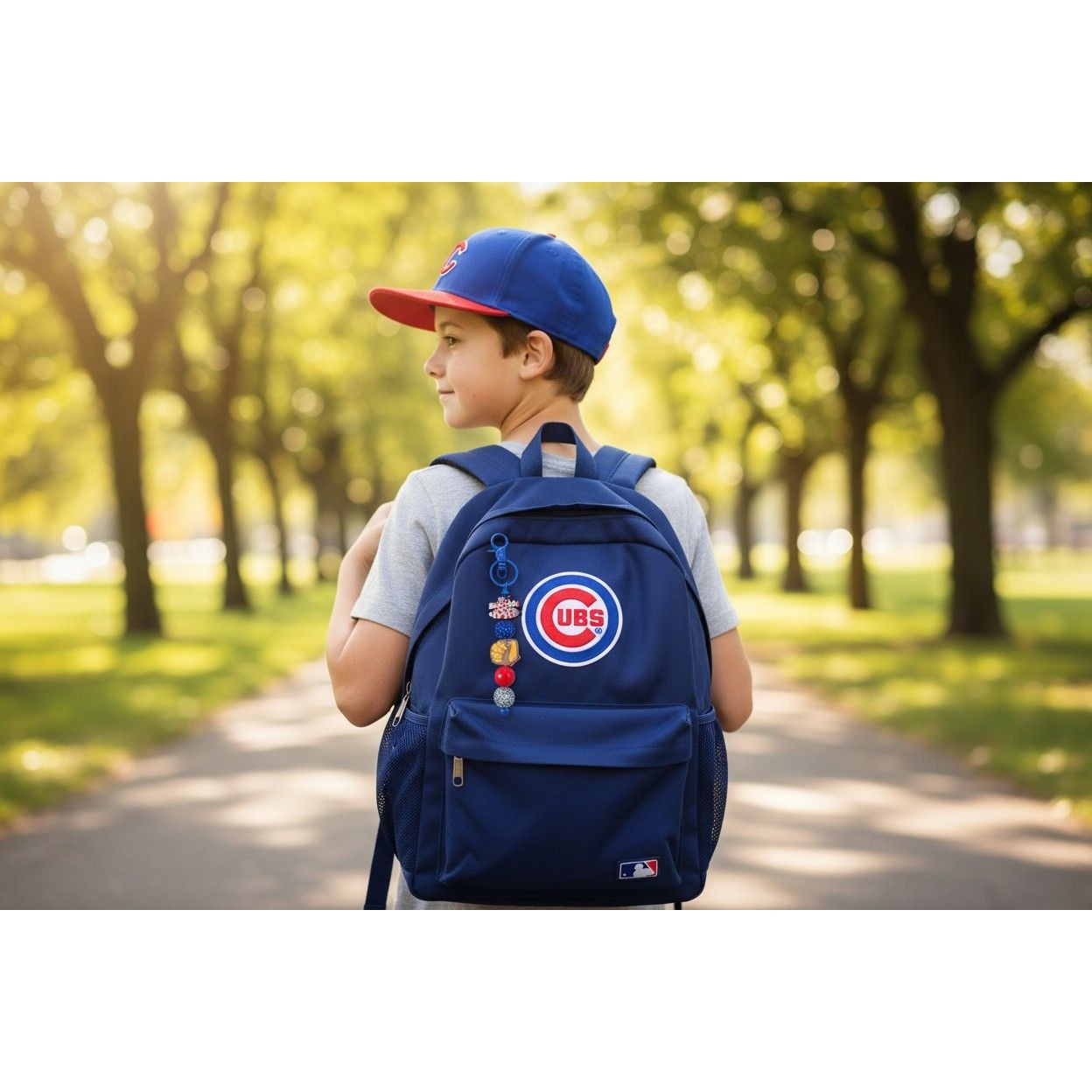 Baseball-Themed Keychain With Glitter Beads & "Its A Baseball Kinda Day" Charm - Blue & Red Colors - Stylish & Durable Design