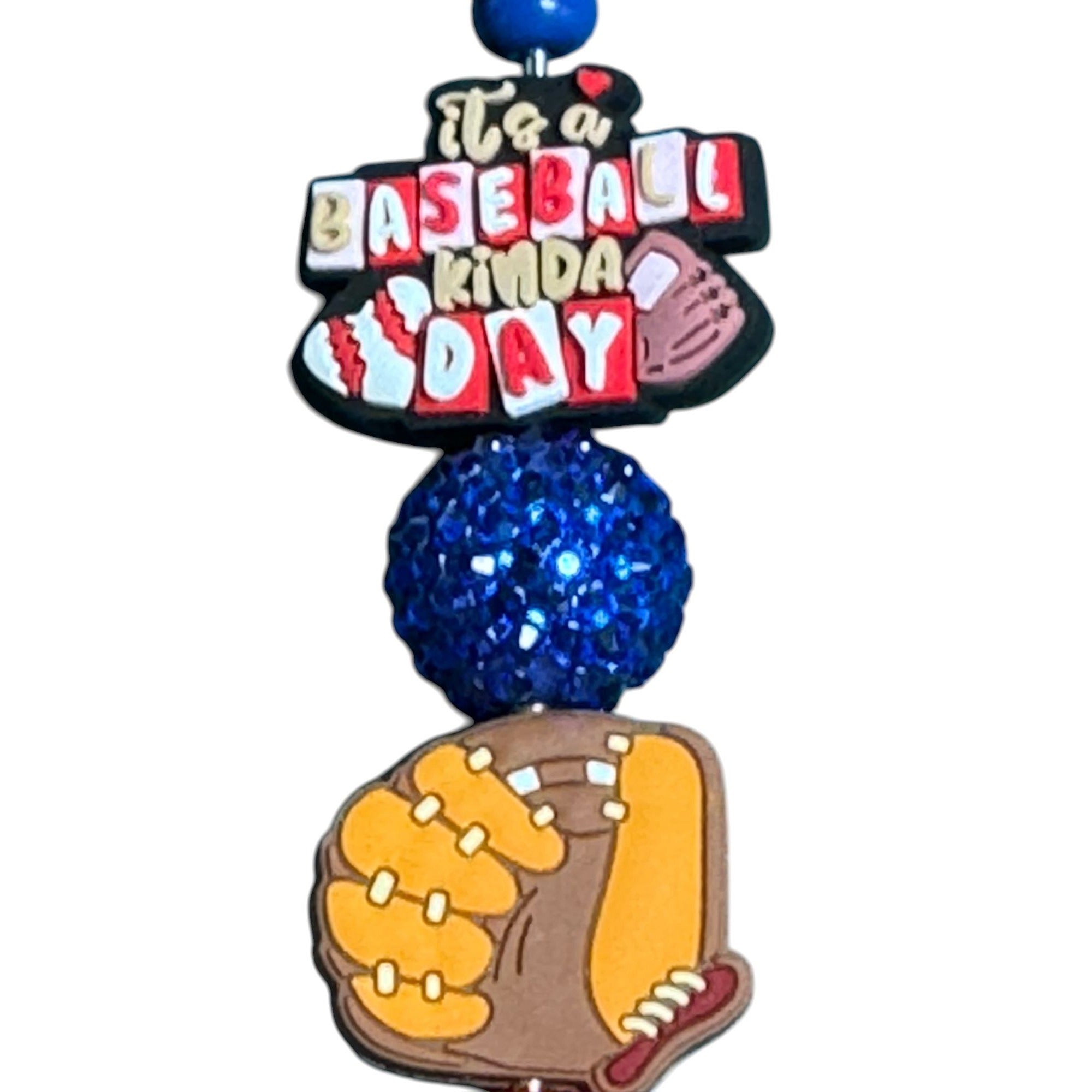 Baseball-Themed Keychain With Glitter Beads & "Its A Baseball Kinda Day" Charm - Blue & Red Colors - Stylish & Durable Design