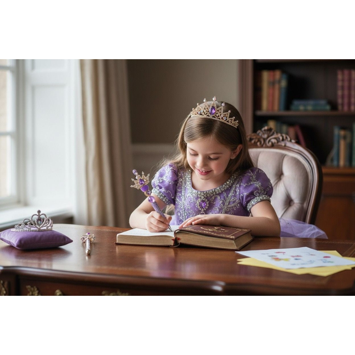 Royal-Inspired Purple Crown Pen With Rhinestones & Gem Accents For Girls Unique Writing Accessory