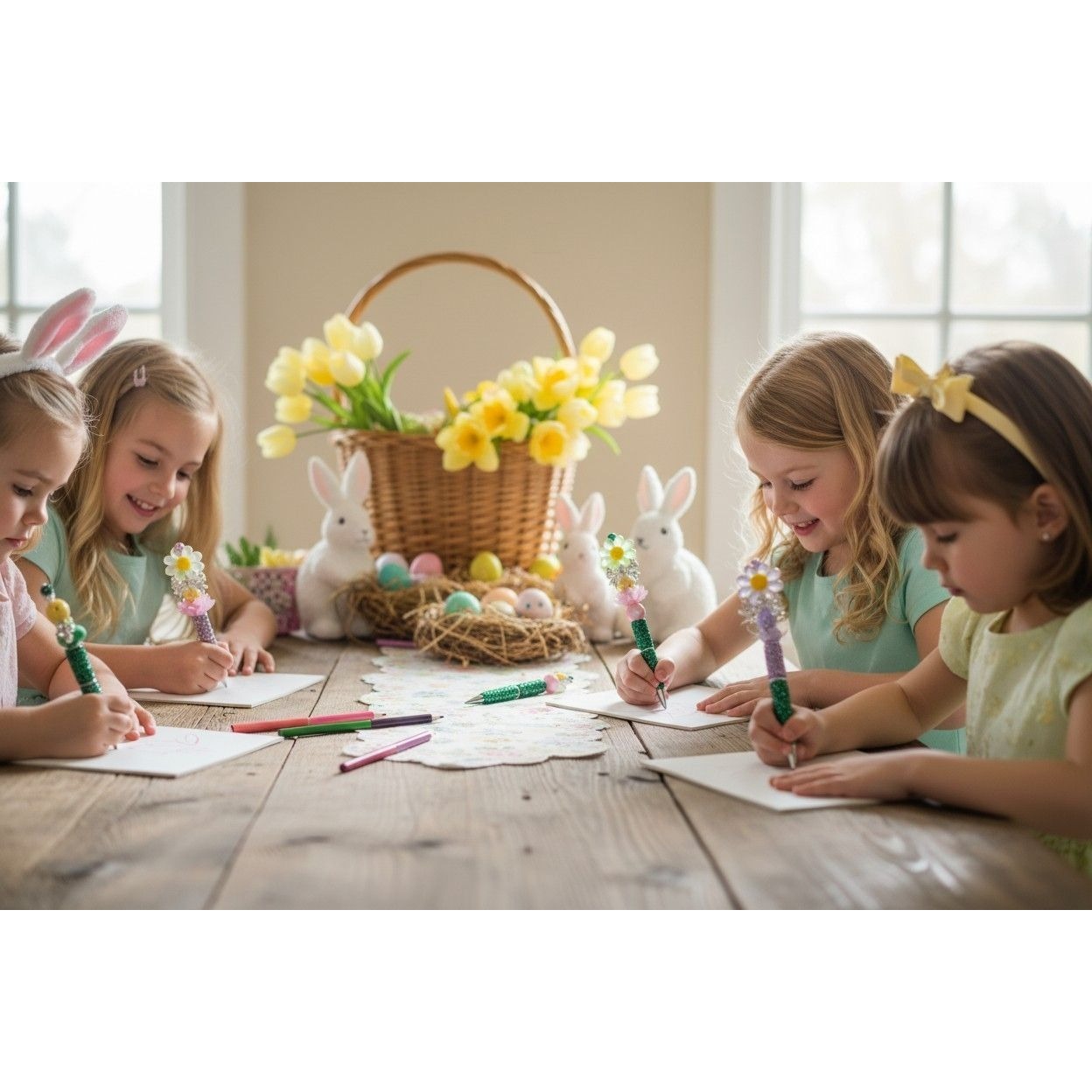 Easter-Themed Beaded Pen With Floral & Crystal Embellishments For Kids Or Party Favors