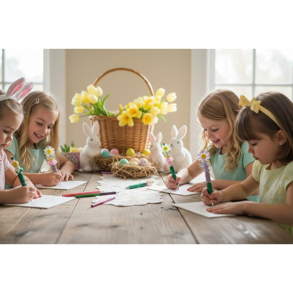Easter-Themed Beaded Pen With Floral & Crystal Embellishments For Kids Or Party Favors