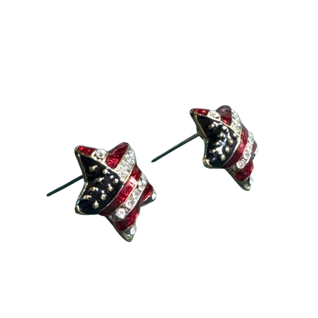 Patriotic Star Shaped Earrings With American Flag Design & Rhinestones  Red White & Blue Jewelry For Women  Lightweight Statement Accessories