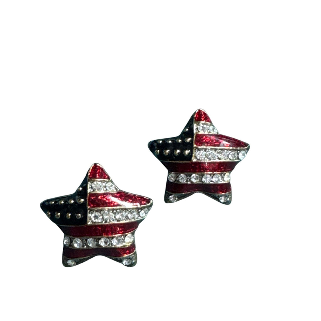 Patriotic Star Shaped Earrings With American Flag Design & Rhinestones  Red White & Blue Jewelry For Women  Lightweight Statement Accessories