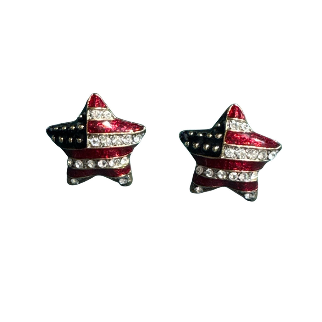 Patriotic Star Shaped Earrings With American Flag Design & Rhinestones  Red White & Blue Jewelry For Women  Lightweight Statement Accessories