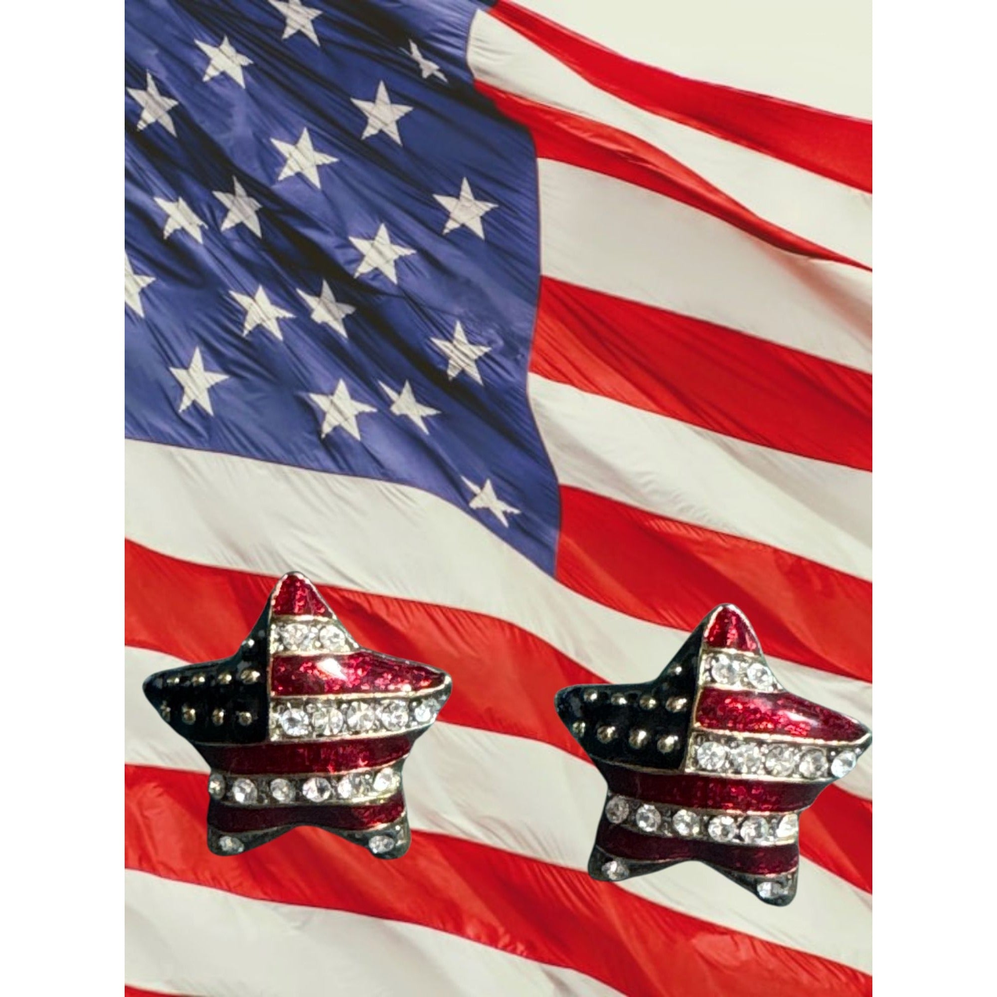 Patriotic Star Shaped Earrings With American Flag Design & Rhinestones  Red White & Blue Jewelry For Women  Lightweight Statement Accessories