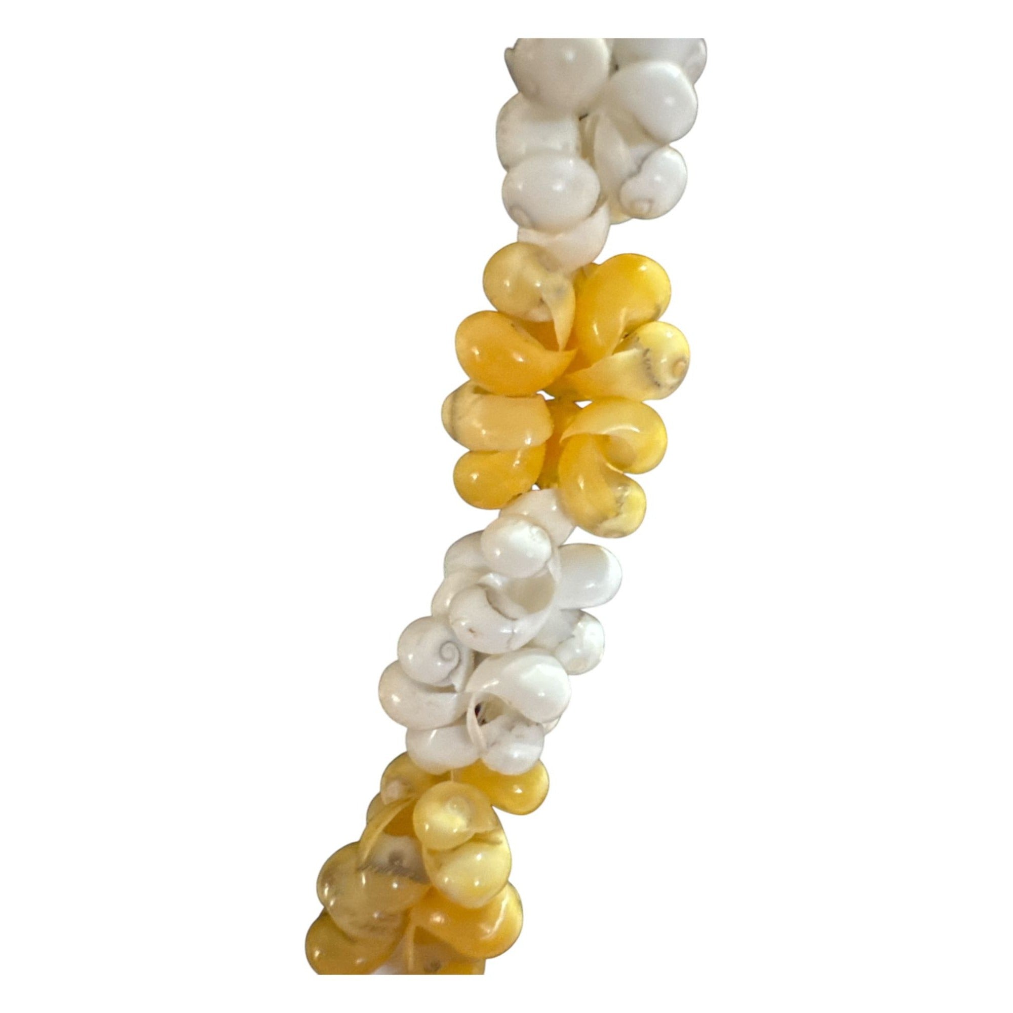 Handmade Yellow White Beaded Cluster Necklace, Textured Shell Style Statement Jewelry, Summer Beach Boho Gift with Lobster Clasp Closure