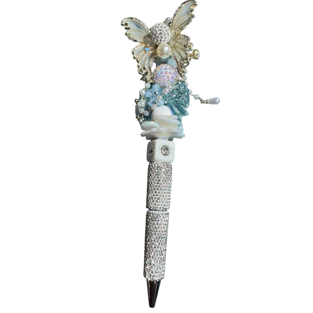 Butterfly-Themed Decorative Pen With Crystals Pearls & Floral Accents - Elegant Writing Accessory For Journaling Or Gift Idea