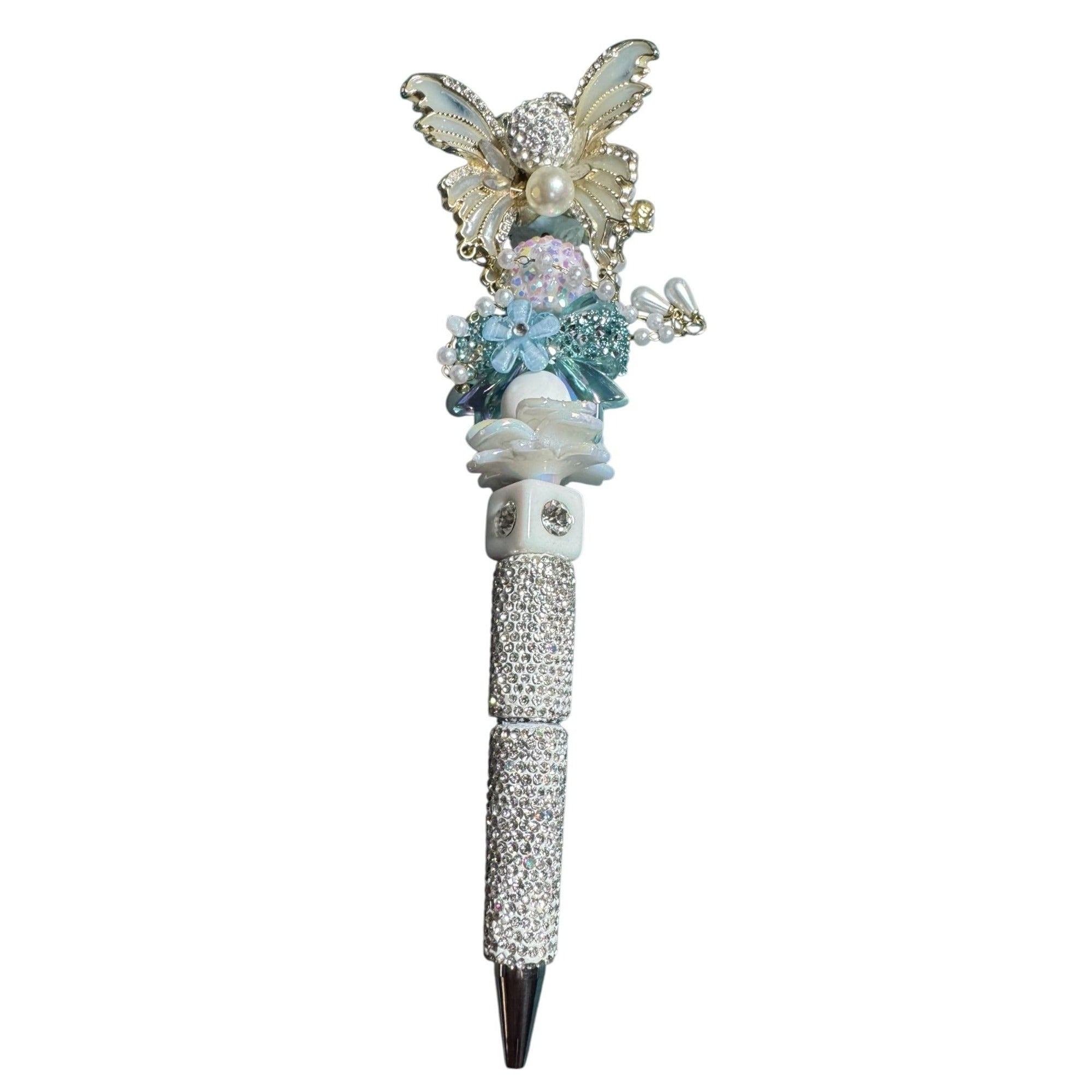 Butterfly-Themed Decorative Pen With Crystals Pearls & Floral Accents - Elegant Writing Accessory For Journaling Or Gift Idea