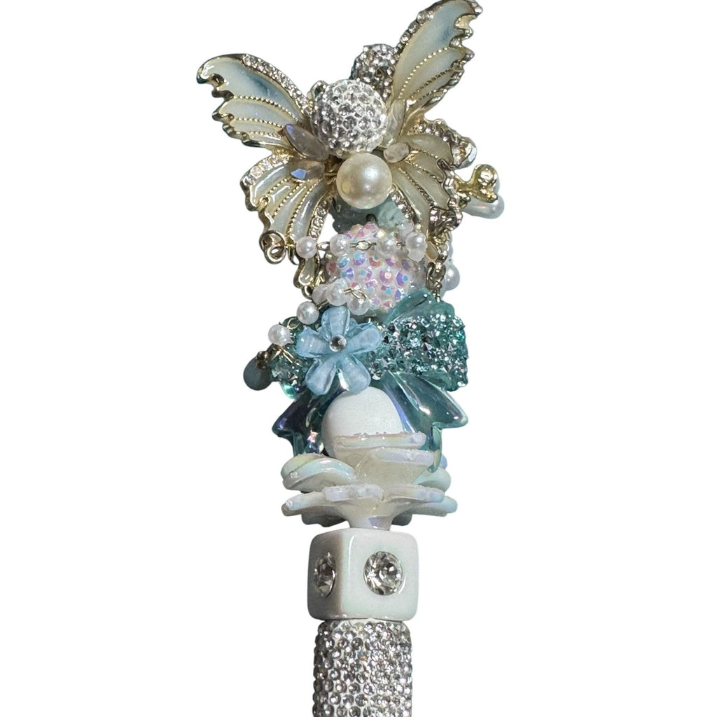 Butterfly-Themed Decorative Pen With Crystals Pearls & Floral Accents - Elegant Writing Accessory For Journaling Or Gift Idea