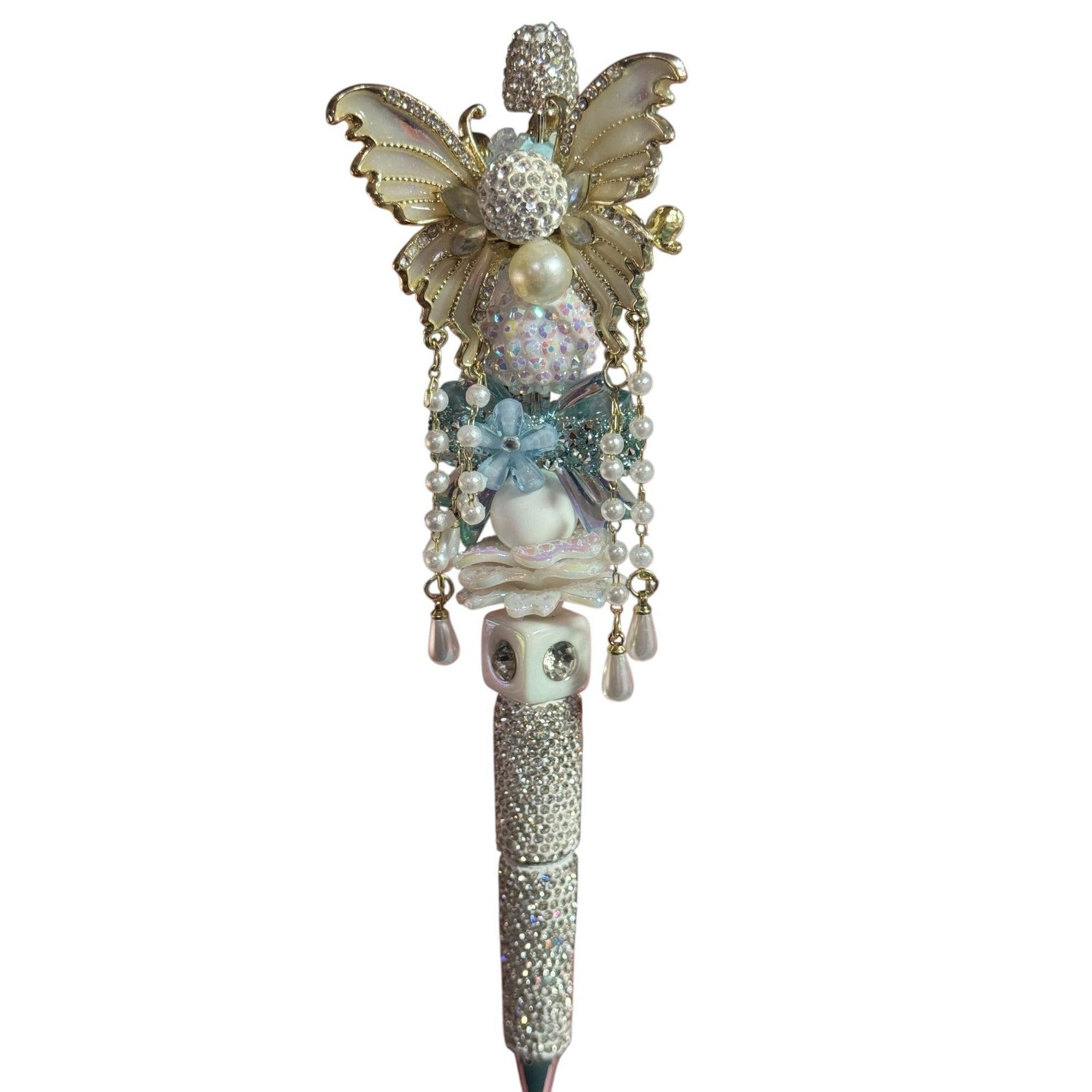 Butterfly-Themed Decorative Pen With Crystals Pearls & Floral Accents - Elegant Writing Accessory For Journaling Or Gift Idea