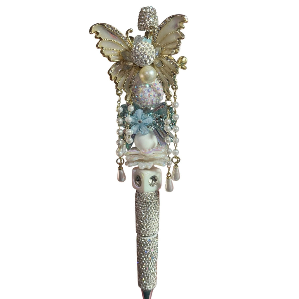 Butterfly-Themed Decorative Pen With Crystals Pearls & Floral Accents - Elegant Writing Accessory For Journaling Or Gift Idea