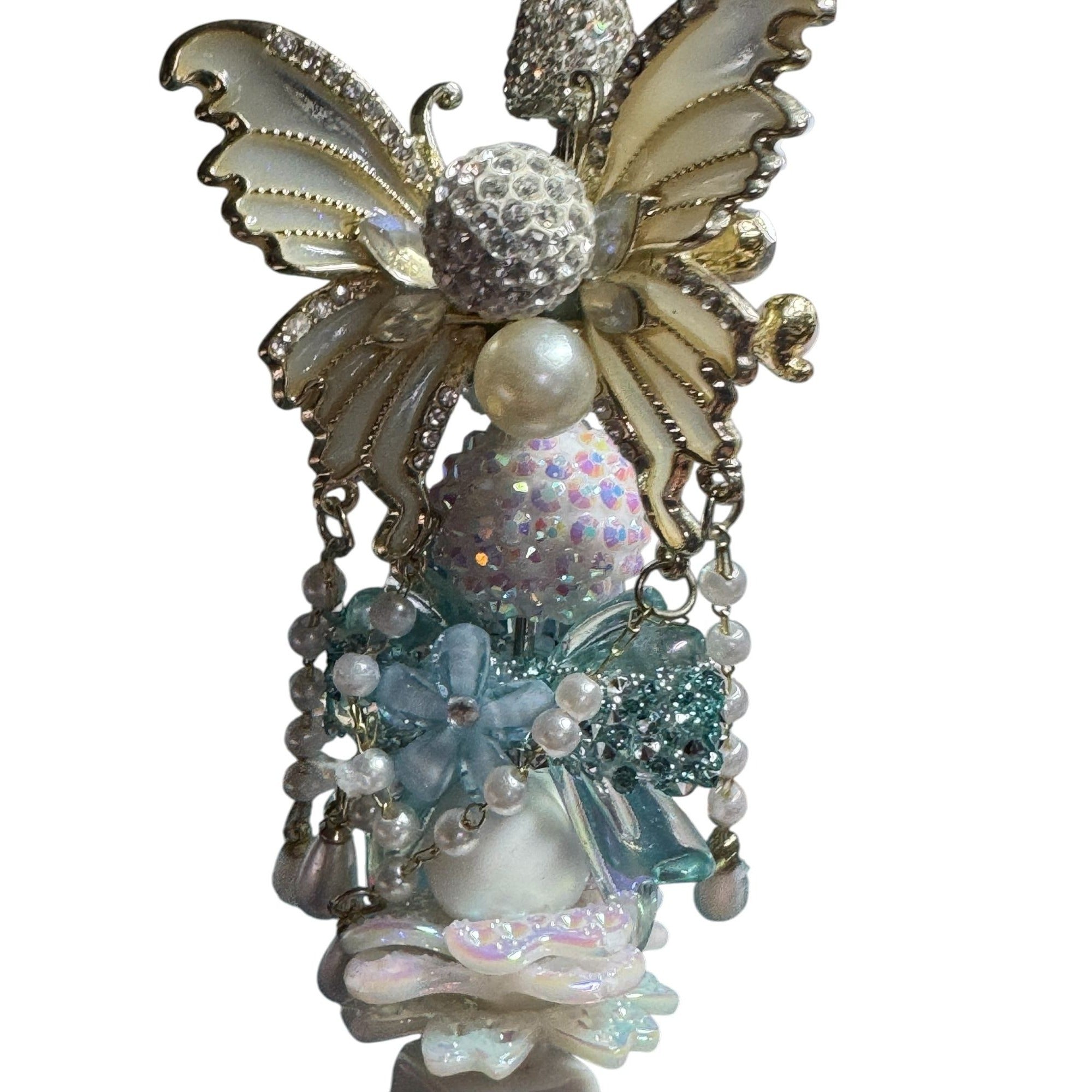 Butterfly-Themed Decorative Pen With Crystals Pearls & Floral Accents - Elegant Writing Accessory For Journaling Or Gift Idea