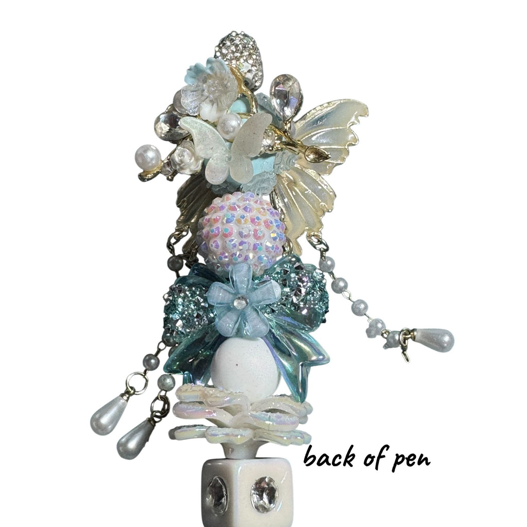Butterfly-Themed Decorative Pen With Crystals Pearls & Floral Accents - Elegant Writing Accessory For Journaling Or Gift Idea