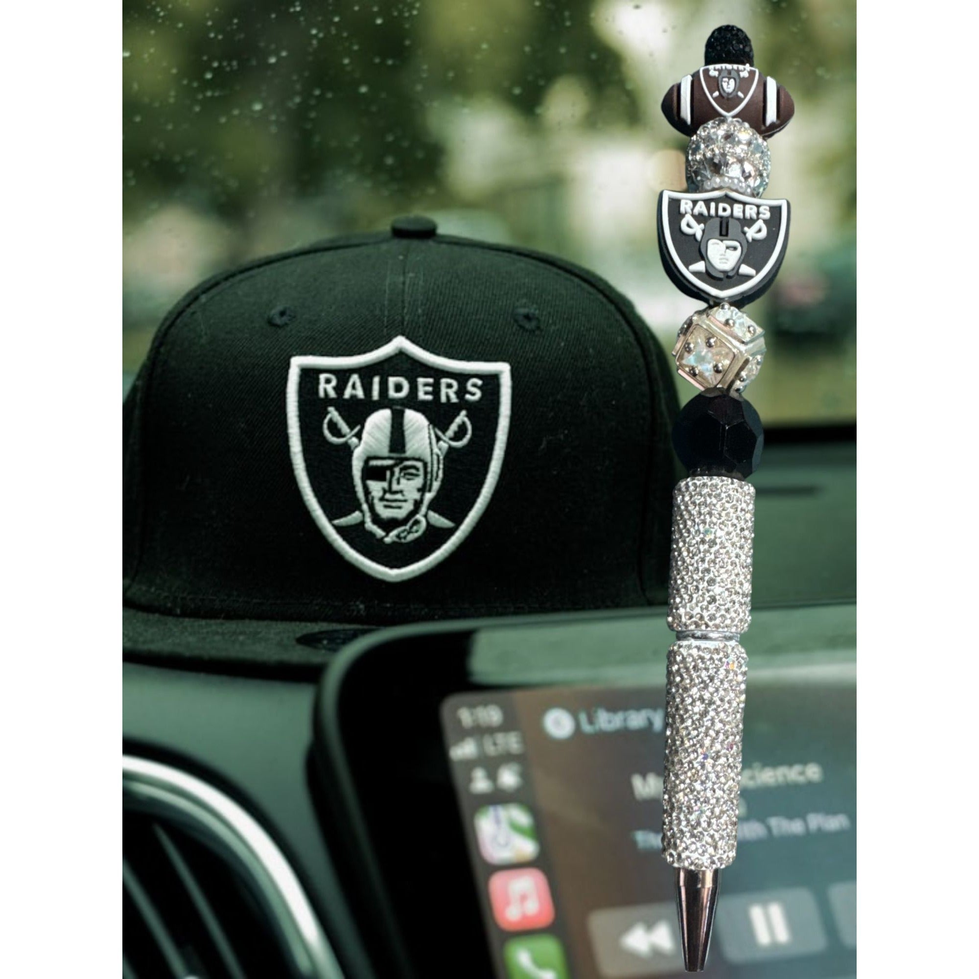 Las Vegas Raiders Bling Pen With Decorative Beads & Rhinestones For Writing & Gifting