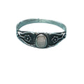 Vintage Sterling Silver Floral Ring with Oval mother-of-pearl or moonstone cabochon Stone Accent