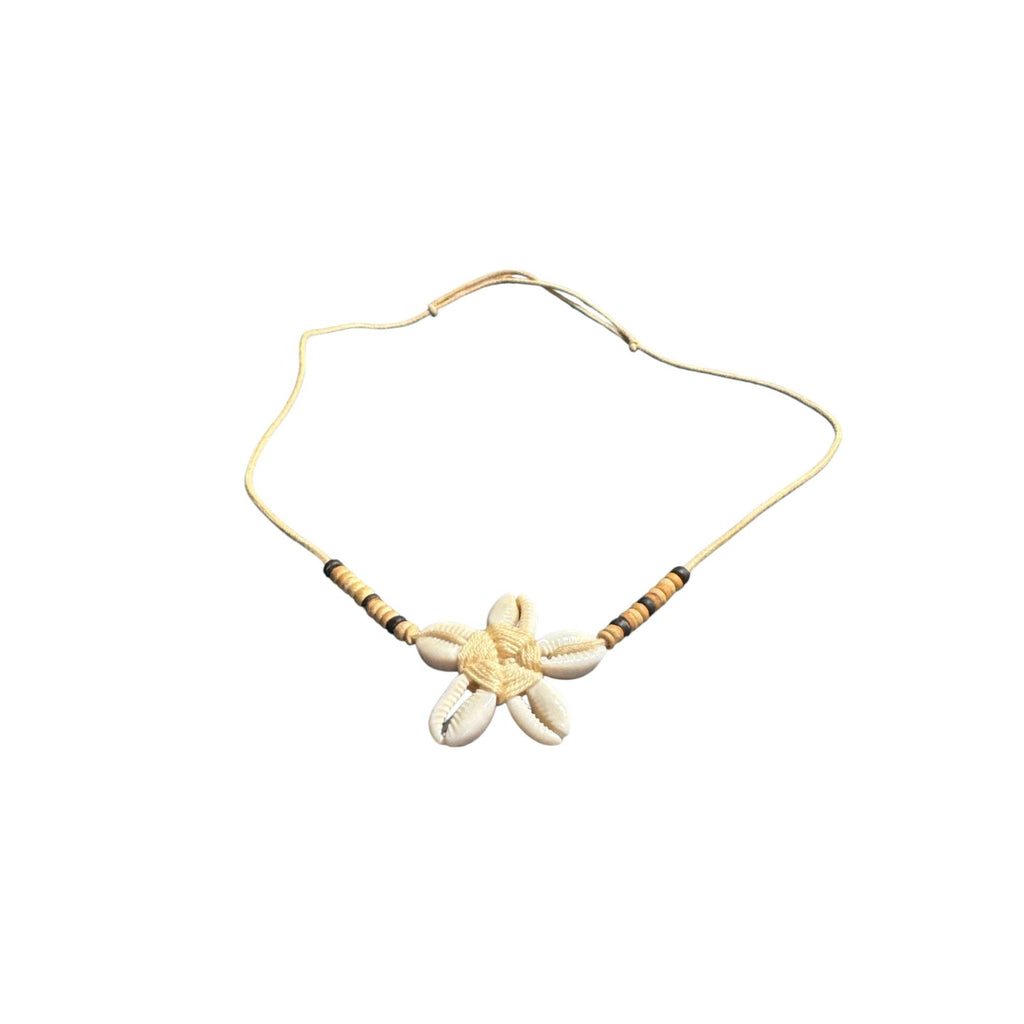 Cowrie Shell Flower Pendant Necklace With Beaded Adjustable Cord For Women