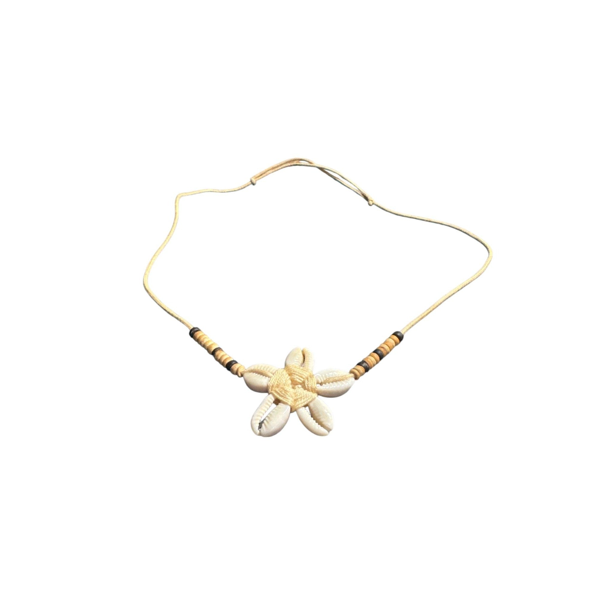 Cowrie Shell Flower Pendant Necklace With Beaded Adjustable Cord For Women