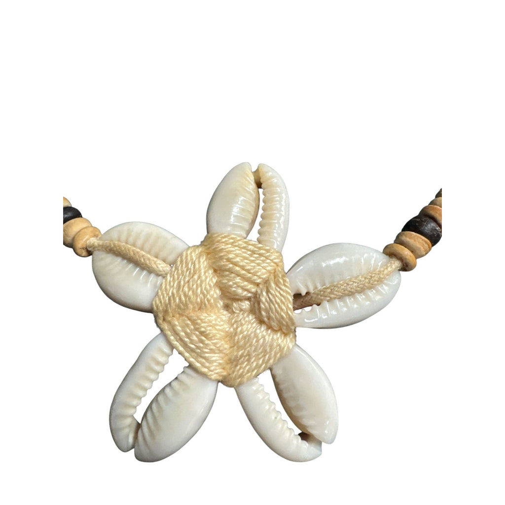 Cowrie Shell Flower Pendant Necklace With Beaded Adjustable Cord For Women