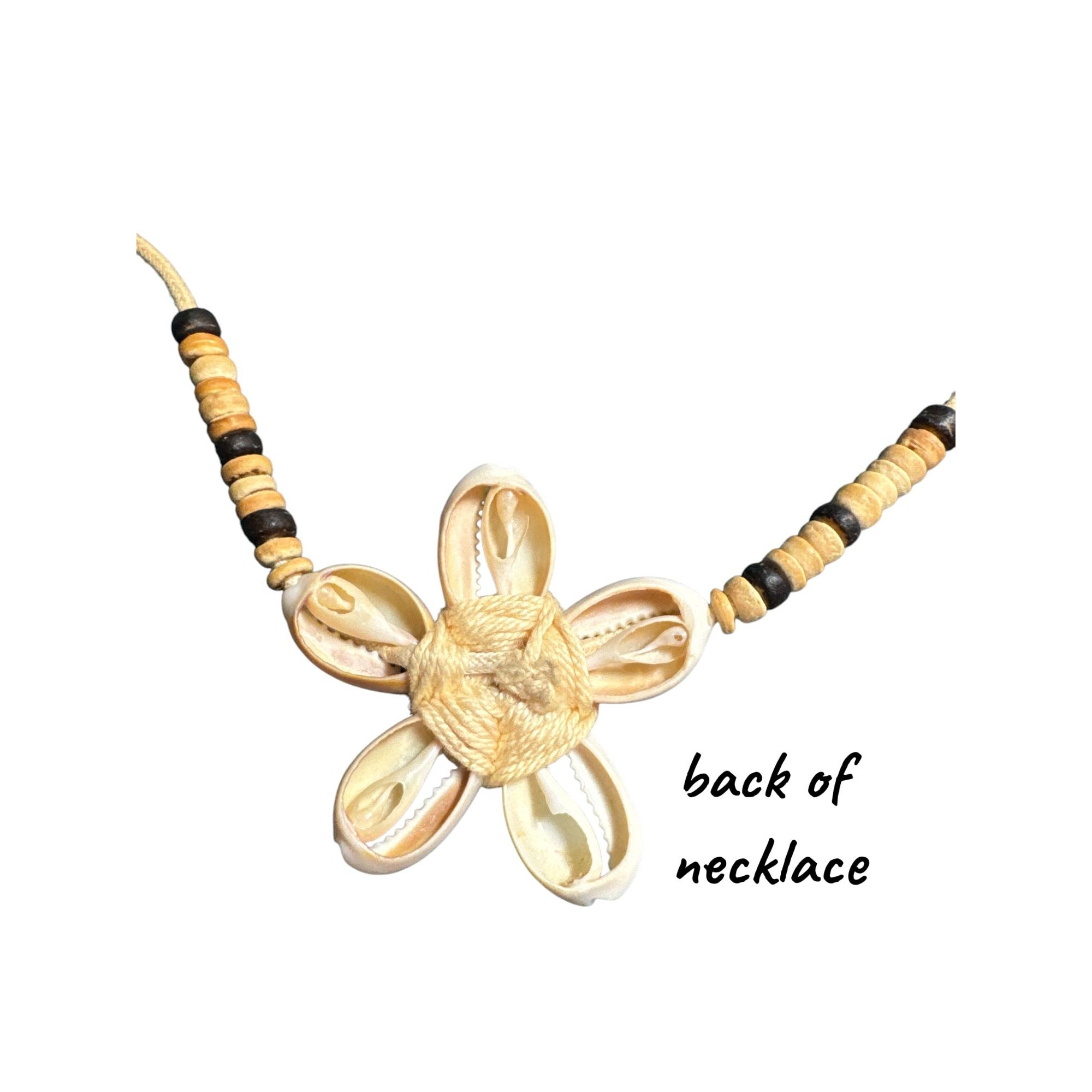 Cowrie Shell Flower Pendant Necklace With Beaded Adjustable Cord For Women