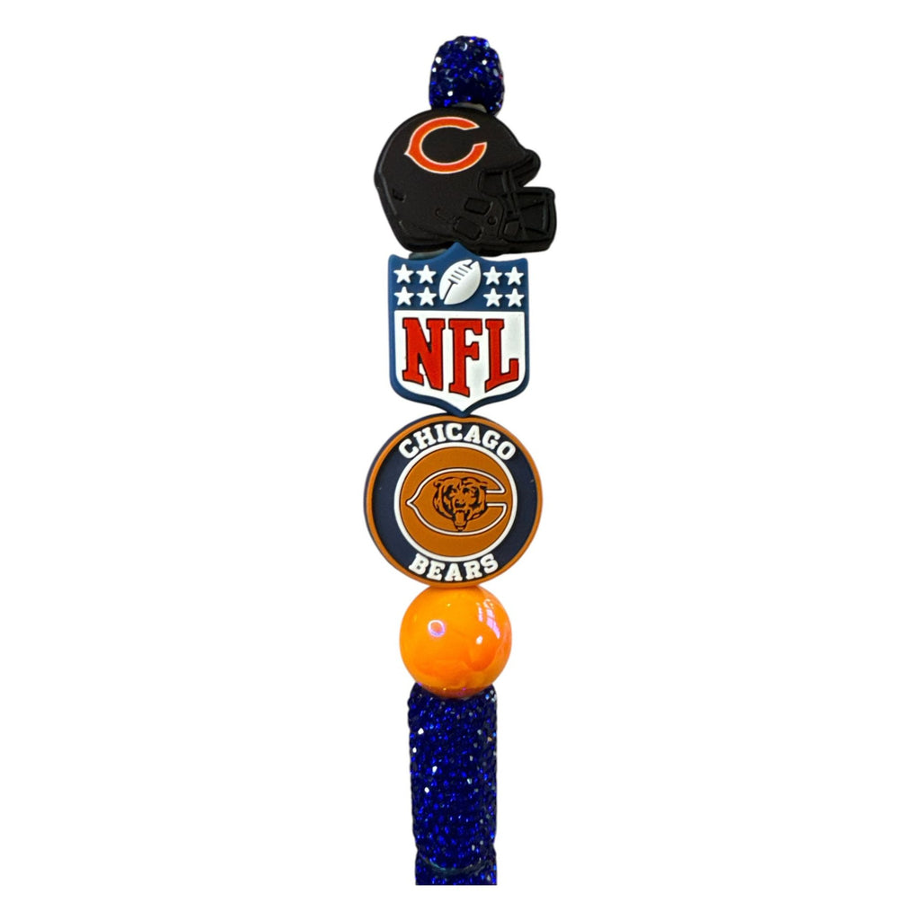 Chicago Bears NFL Beaded Glitter Pen With Team Logos & Blue Rhinestones