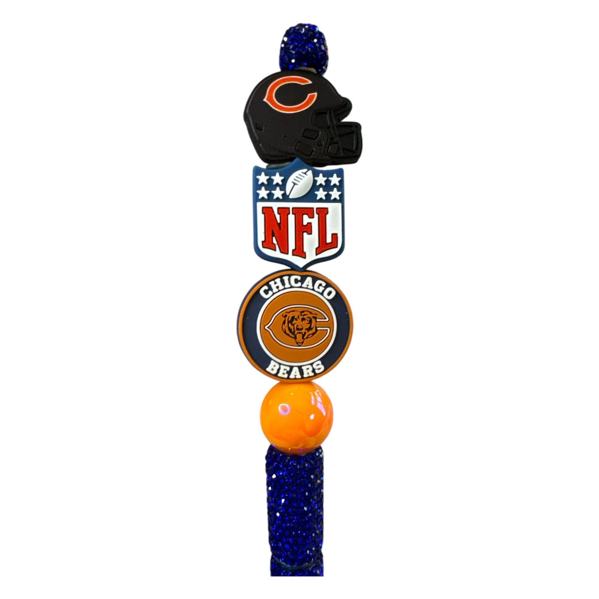 Chicago Bears NFL Beaded Glitter Pen With Team Logos & Blue Rhinestones