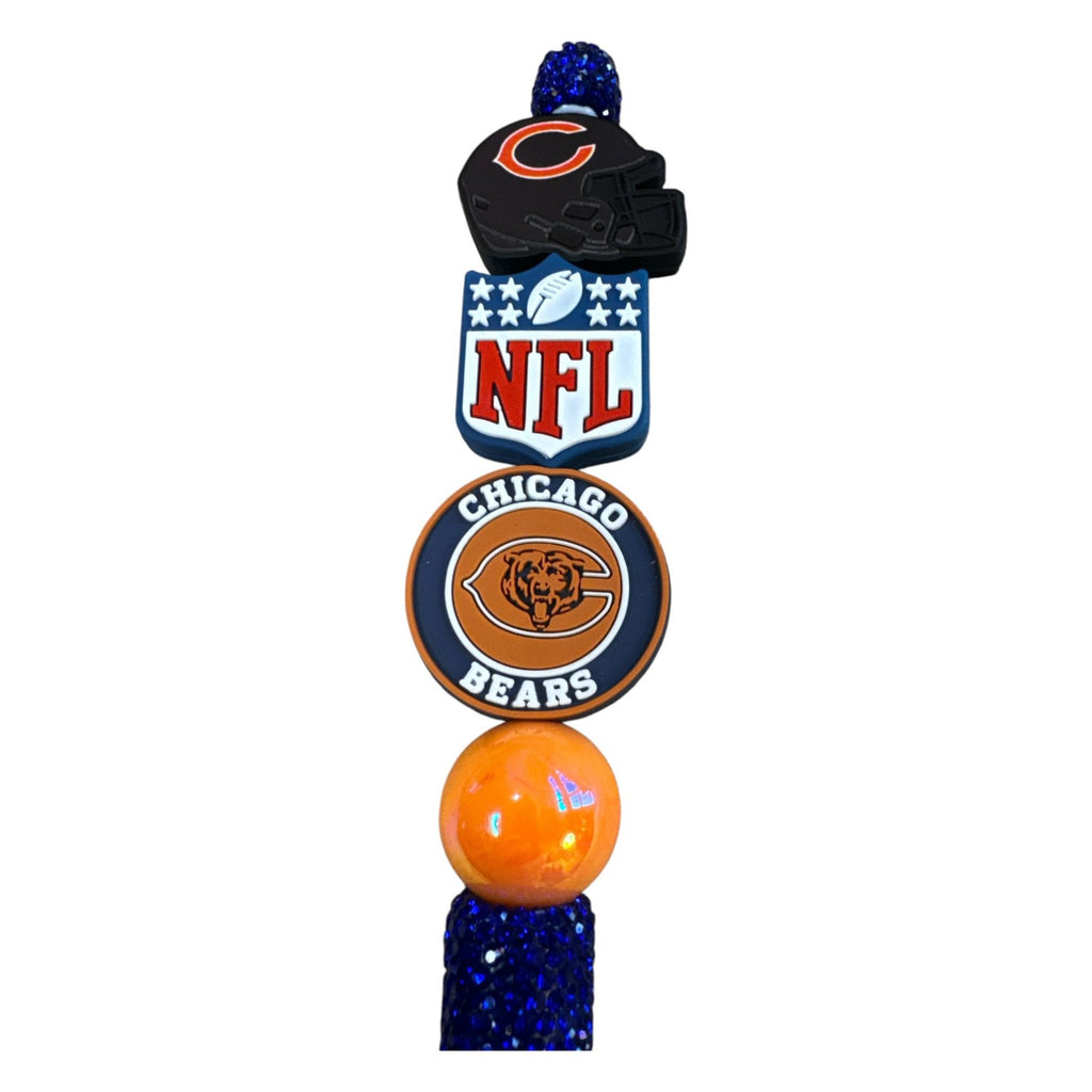 Chicago Bears NFL Beaded Glitter Pen With Team Logos & Blue Rhinestones