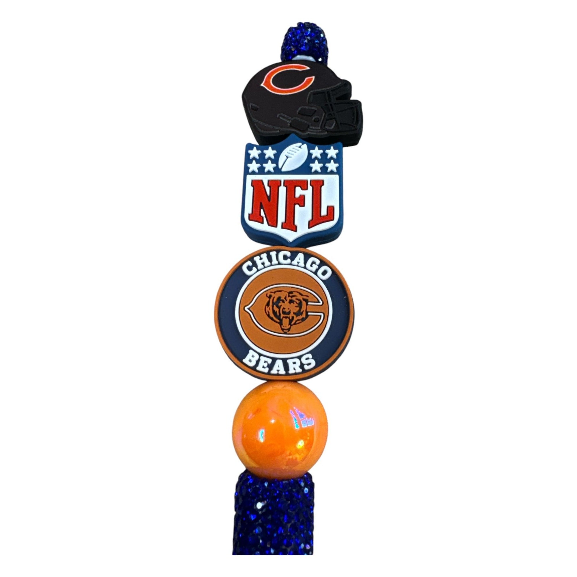 Chicago Bears NFL Beaded Glitter Pen With Team Logos & Blue Rhinestones