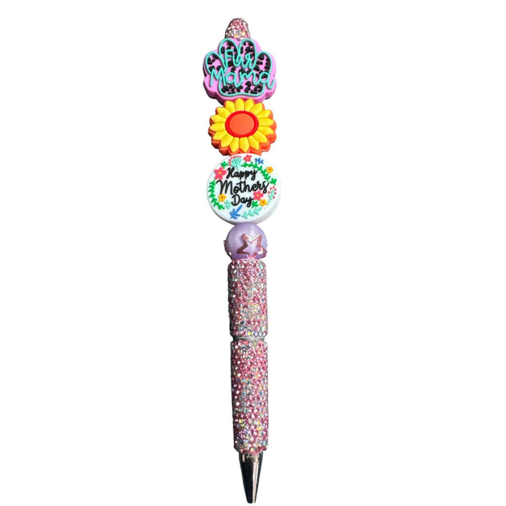 Fur Mama Mothers Day Glitter Ballpoint Pen With Sunflower & Decorative Charms - Pink