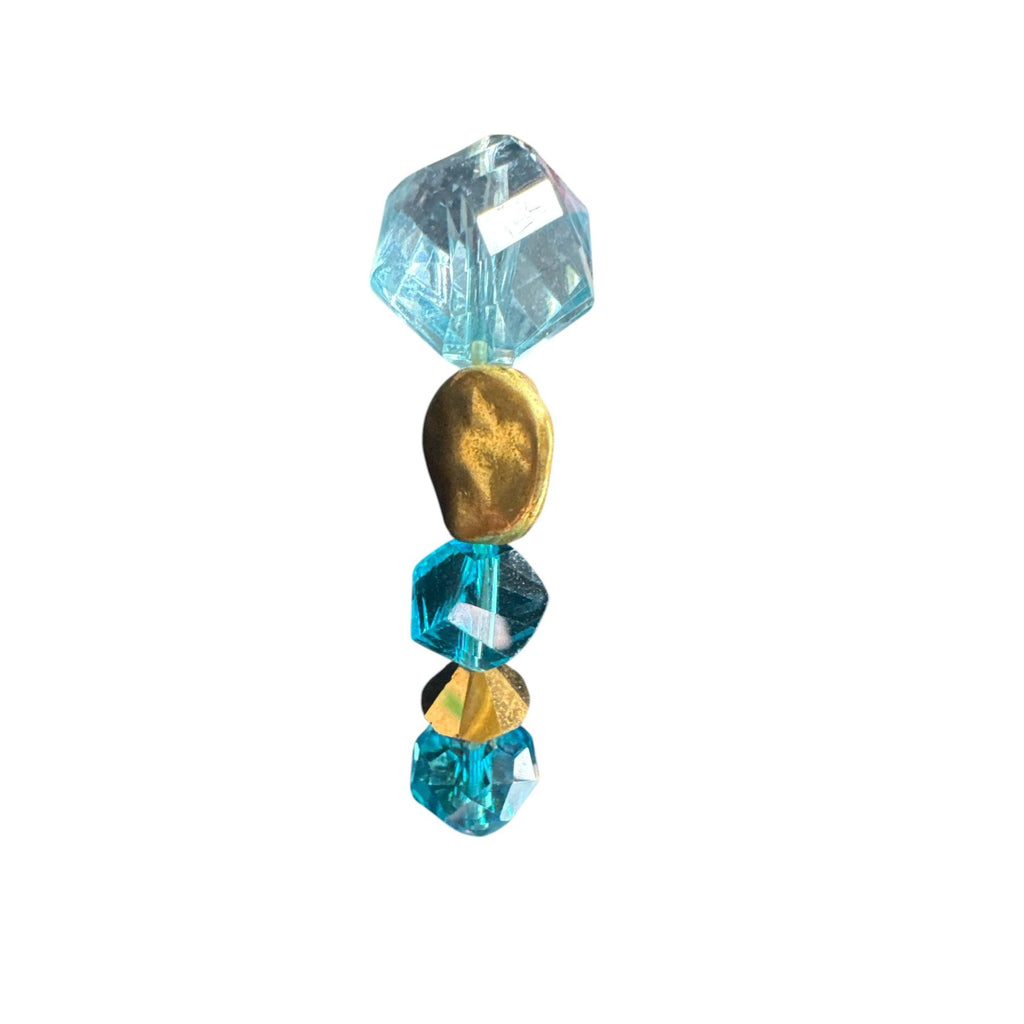 Blue & Gold Beaded Stretch Bracelet With Faceted Crystal Accents