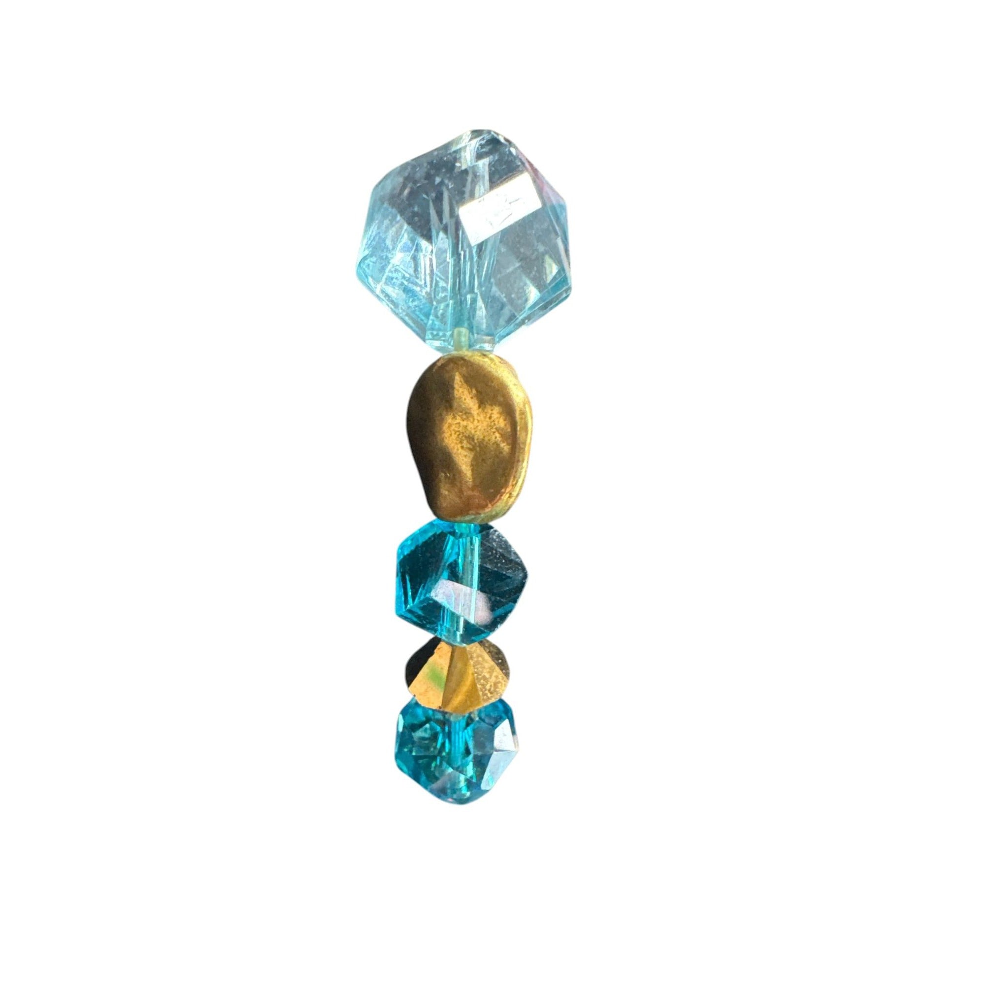 Blue & Gold Beaded Stretch Bracelet With Faceted Crystal Accents