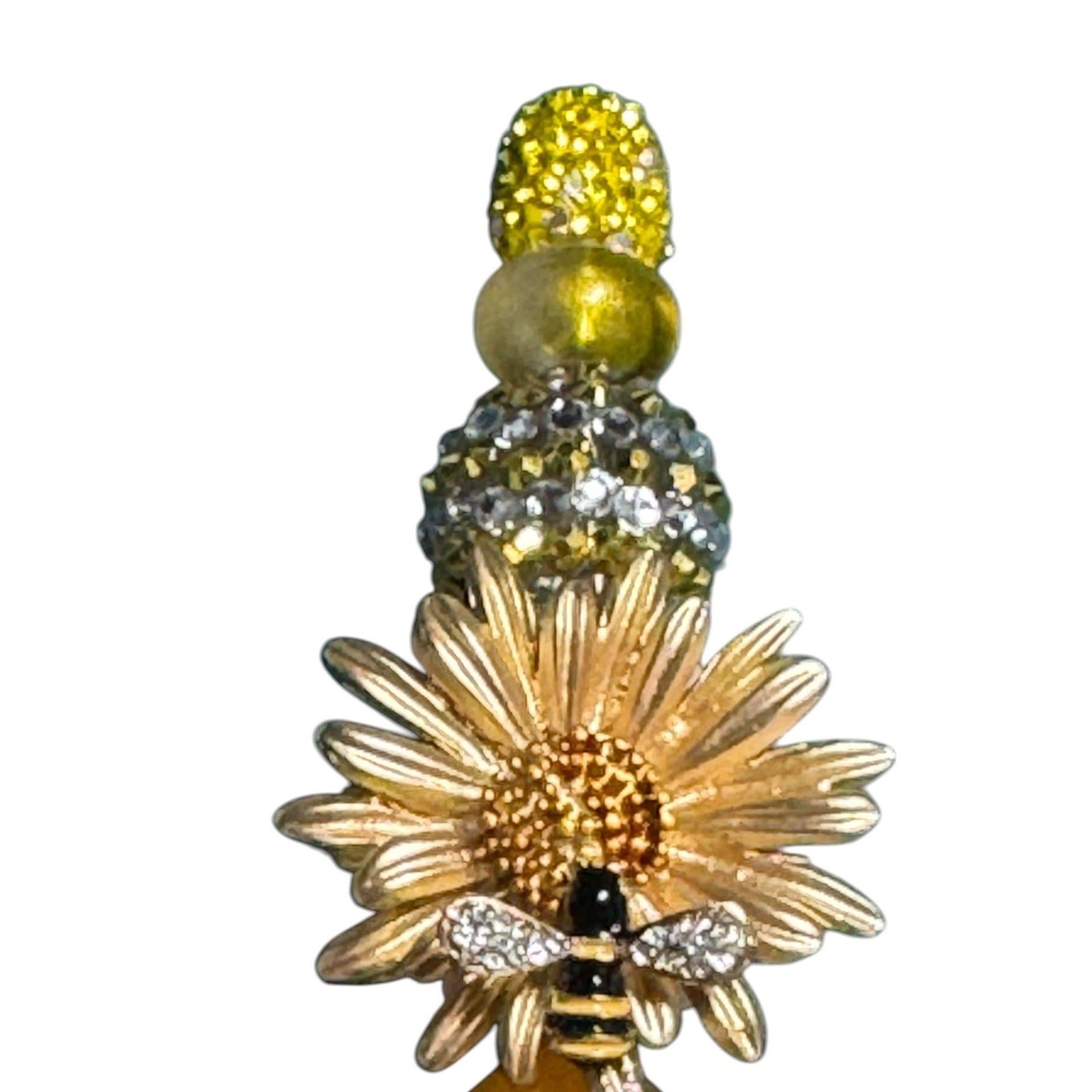 Handmade Sunflower & Bee-Themed Stylus Pen With Decorative Beads And Rhinestones Yellow & Gold Accents