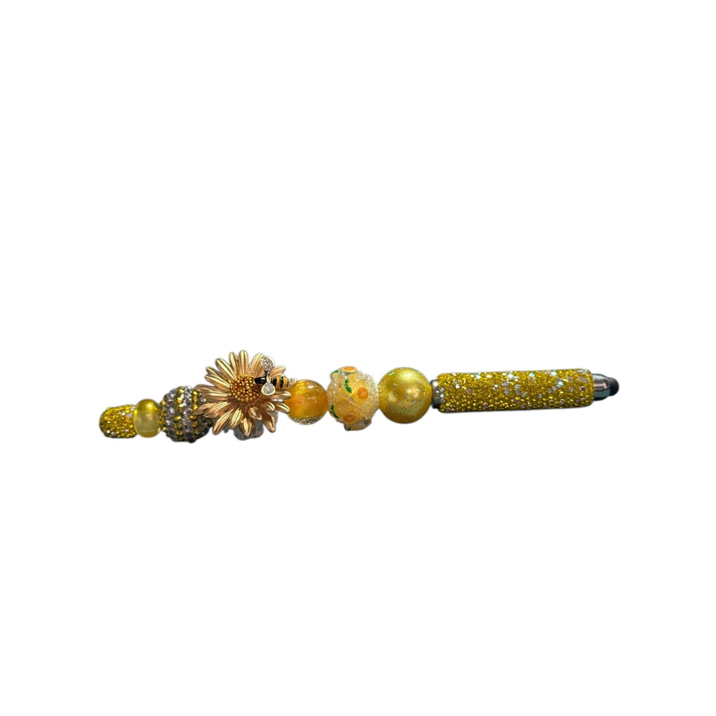 Handmade Sunflower & Bee-Themed Stylus Pen With Decorative Beads And Rhinestones Yellow & Gold Accents