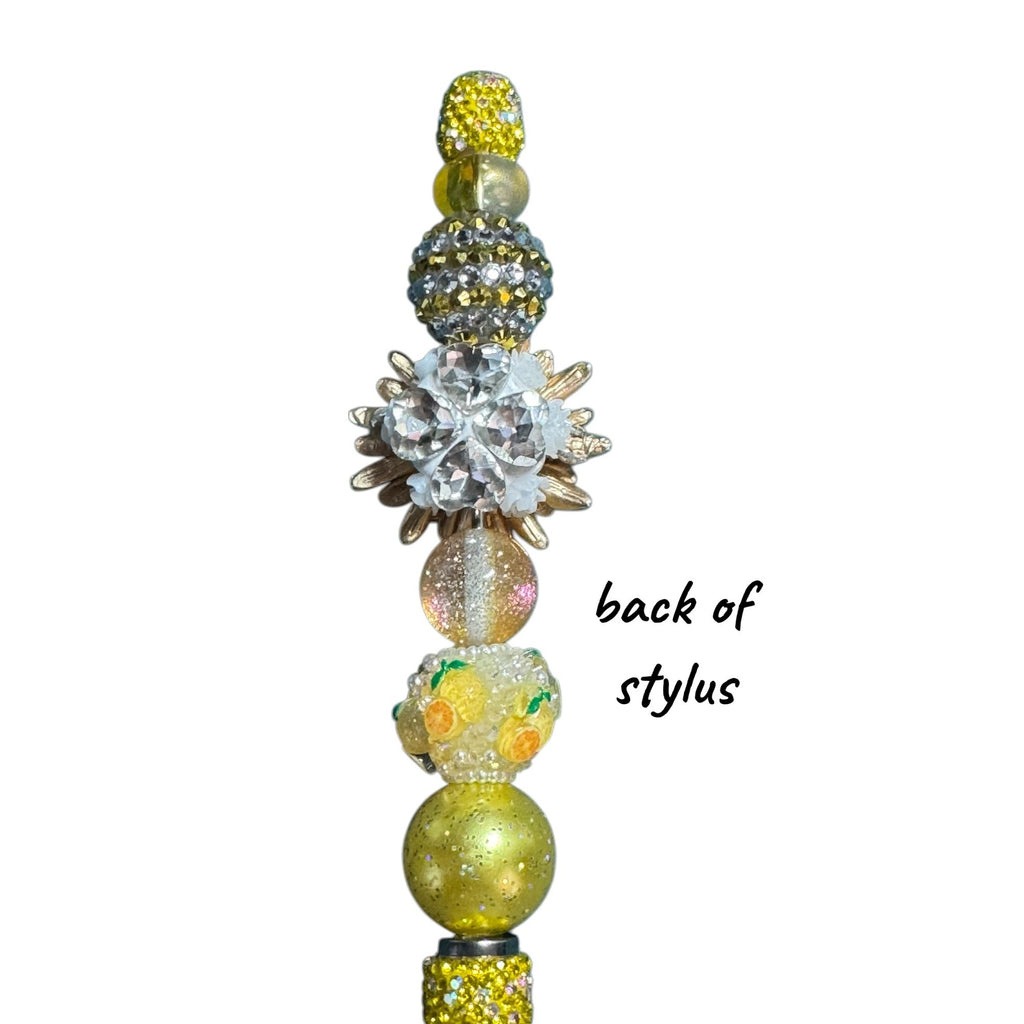 Handmade Sunflower & Bee-Themed Stylus Pen With Decorative Beads And Rhinestones Yellow & Gold Accents