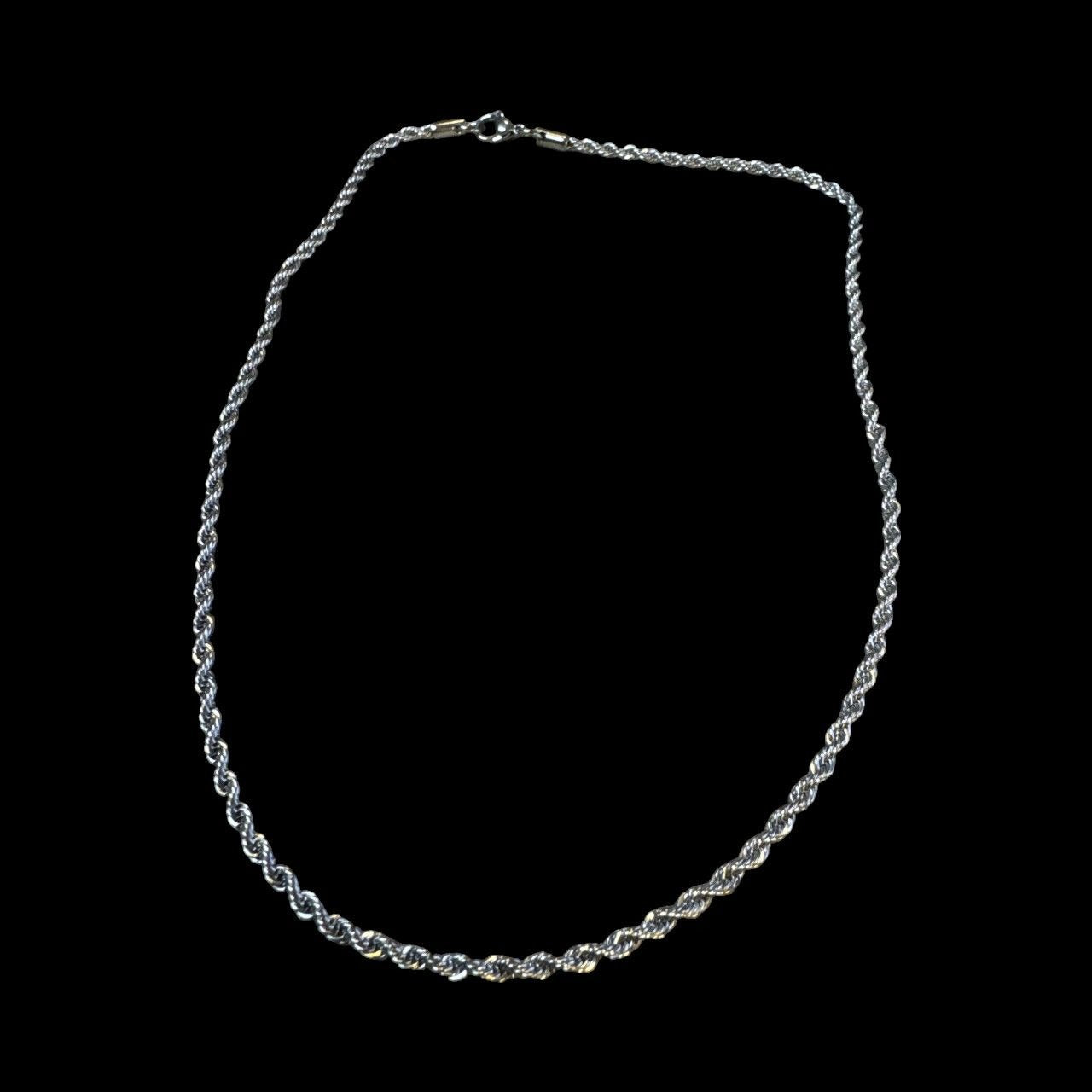 Stainless Steel Rope Chain Necklace 18” Silver Tone Twisted Rope Design Unisex