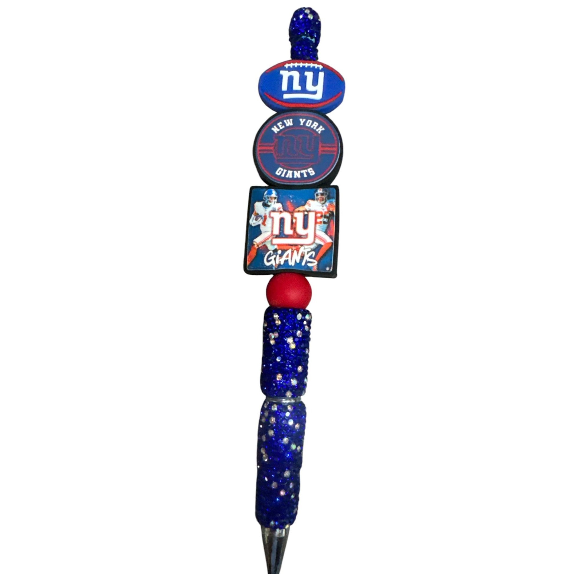 NY Giants-Themed Beaded Pen With Glitter Accents & Team Logos For Fans & Collectors