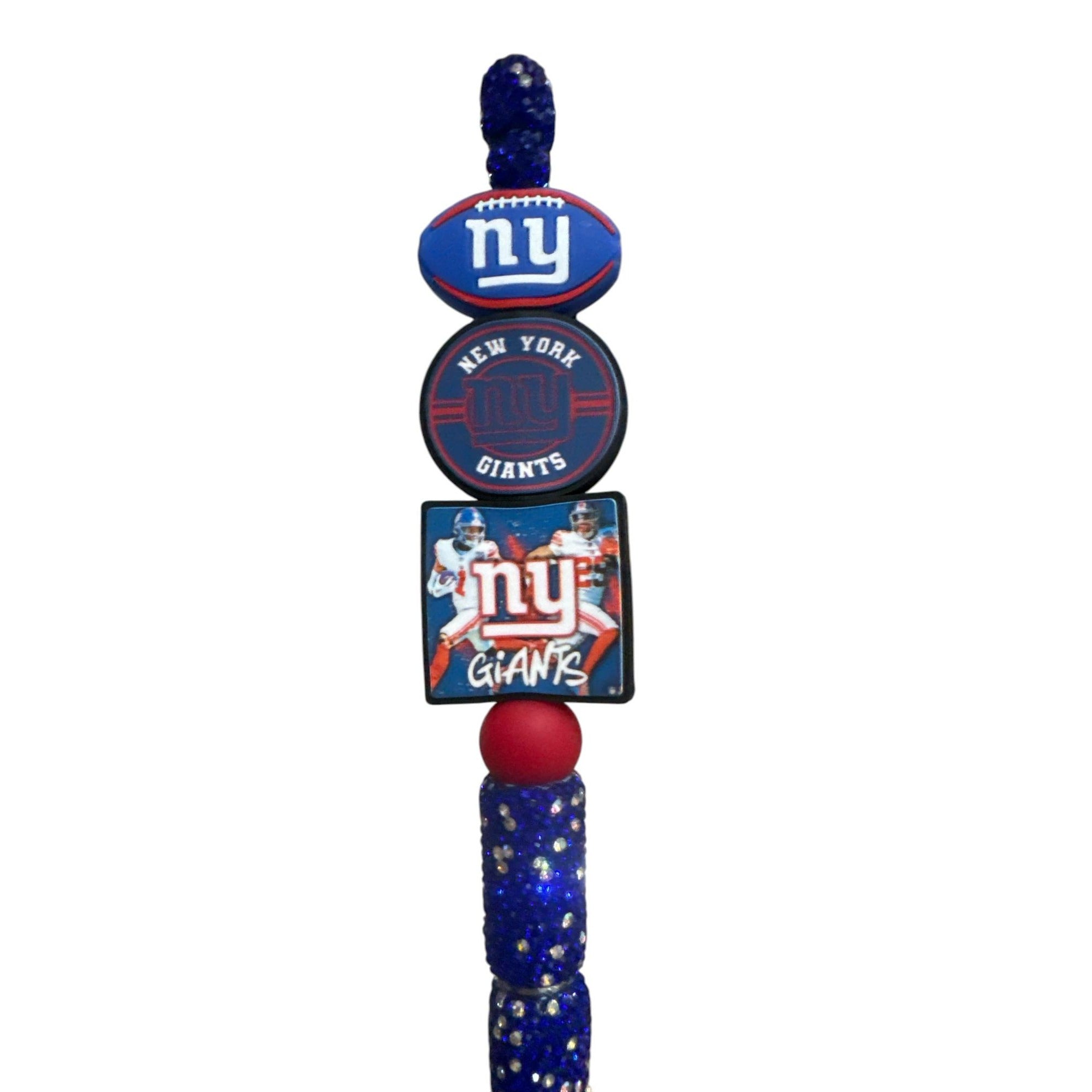 NY Giants-Themed Beaded Pen With Glitter Accents & Team Logos For Fans & Collectors
