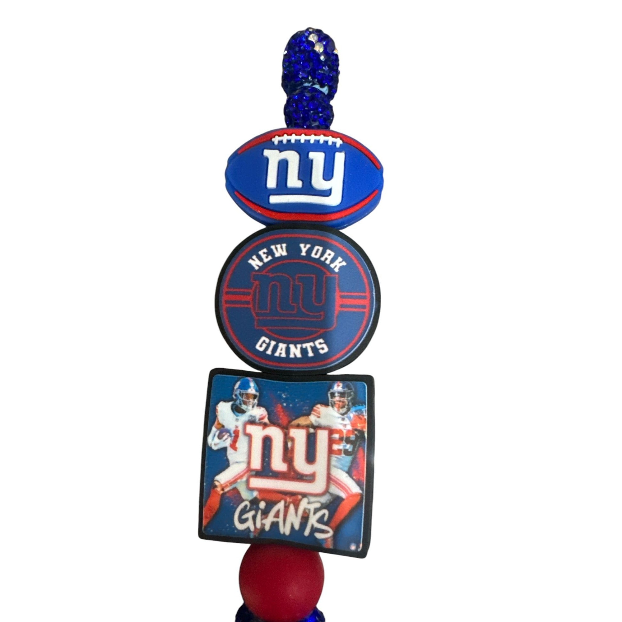 NY Giants-Themed Beaded Pen With Glitter Accents & Team Logos For Fans & Collectors
