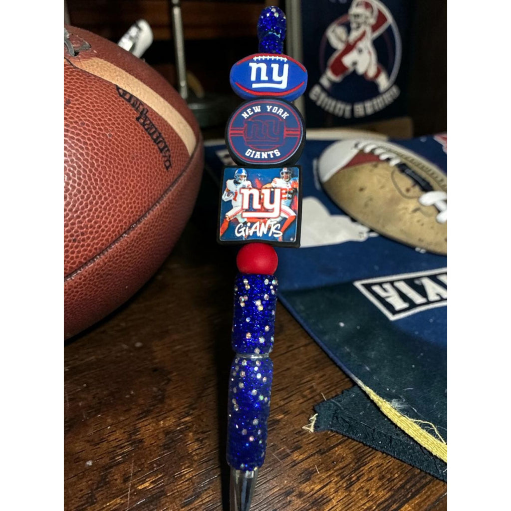 NY Giants-Themed Beaded Pen With Glitter Accents & Team Logos For Fans & Collectors