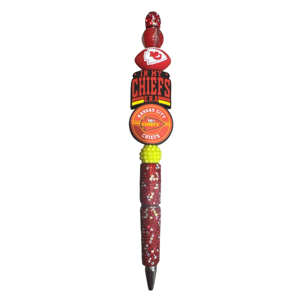 Kansas City Chiefs-Themed Glitter Ballpoint Pen With Decorative Beads "In My Chiefs Era" Design Red/Yellow Accents