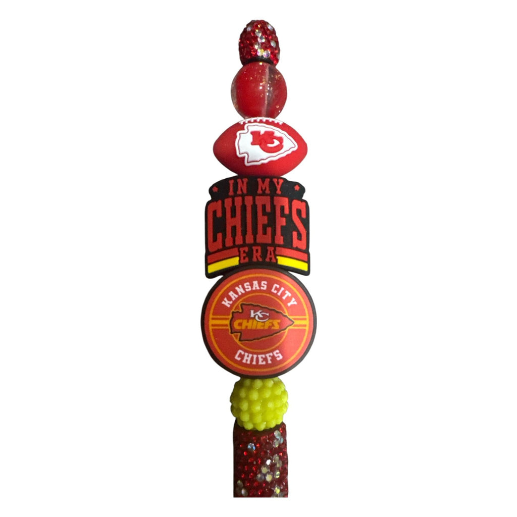 Kansas City Chiefs-Themed Glitter Ballpoint Pen With Decorative Beads "In My Chiefs Era" Design Red/Yellow Accents