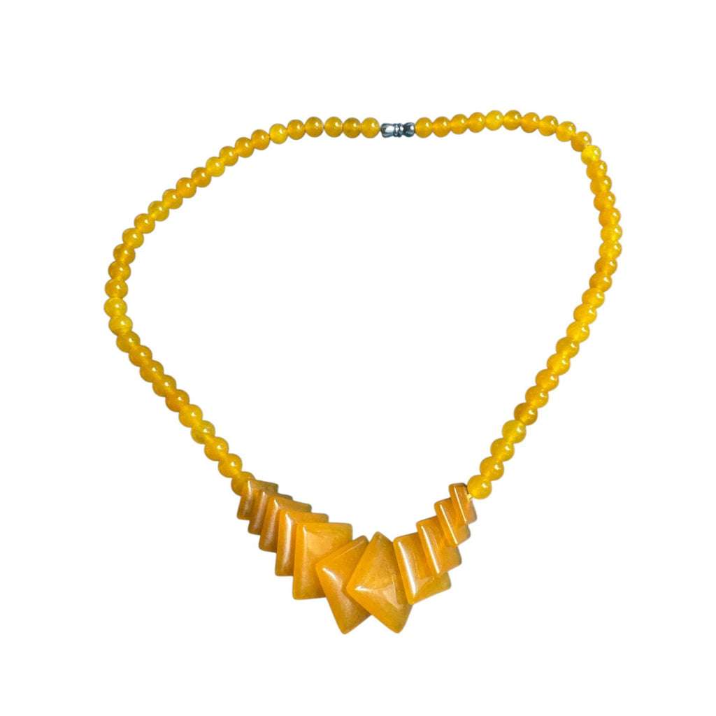 Yellow Orange Beaded Statement Necklace Geometric Fan Beads Bold Chunky Costume Jewelry