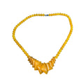 Yellow Orange Beaded Statement Necklace Geometric Fan Beads Bold Chunky Costume Jewelry