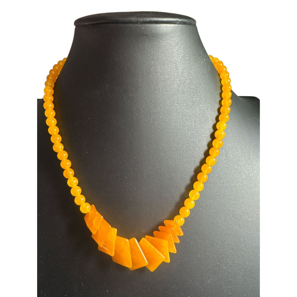Yellow Orange Beaded Statement Necklace Geometric Fan Beads Bold Chunky Costume Jewelry