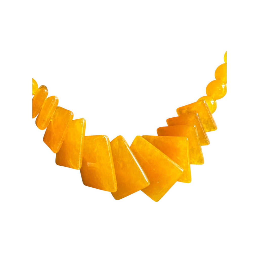 Yellow Orange Beaded Statement Necklace Geometric Fan Beads Bold Chunky Costume Jewelry