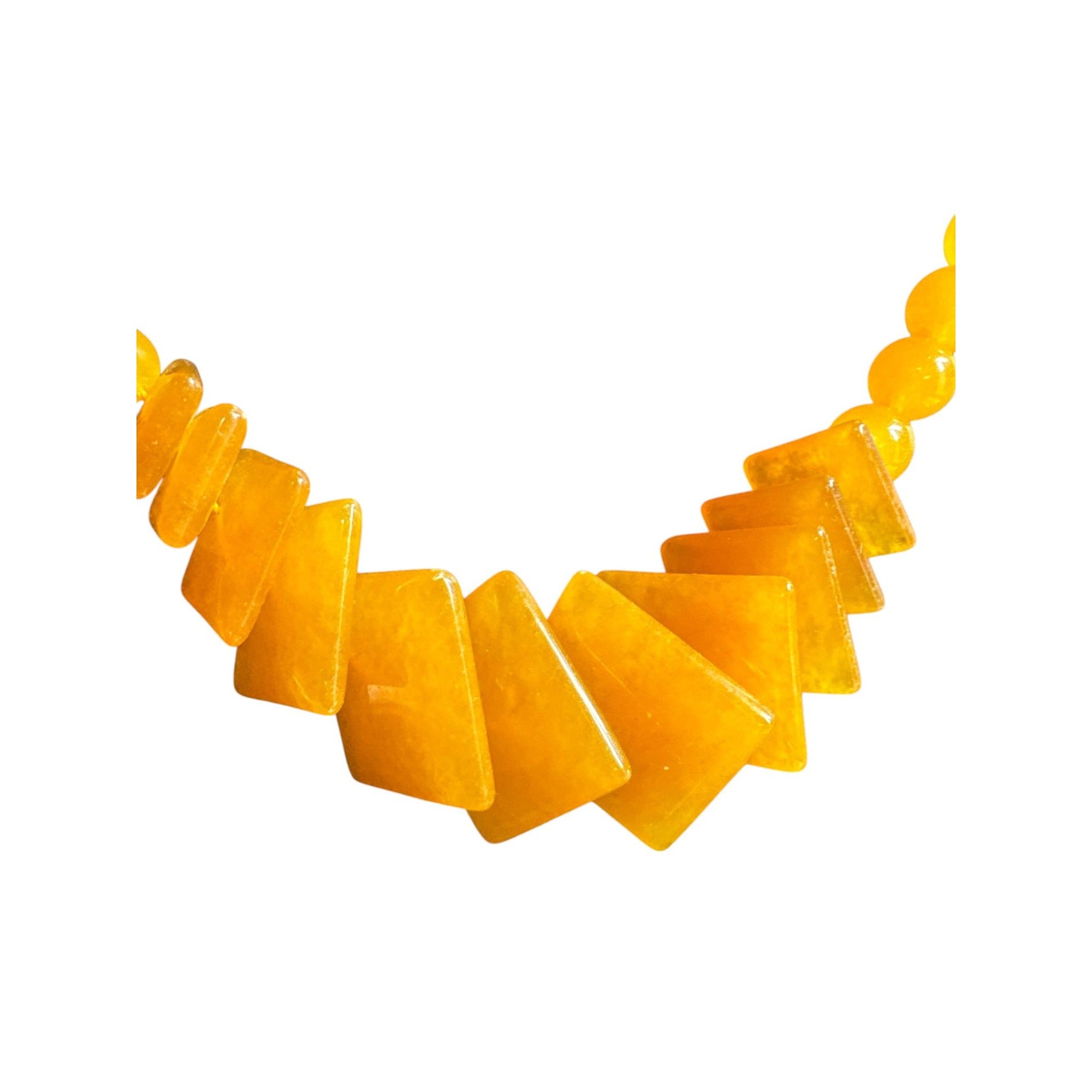 Yellow Orange Beaded Statement Necklace Geometric Fan Beads Bold Chunky Costume Jewelry