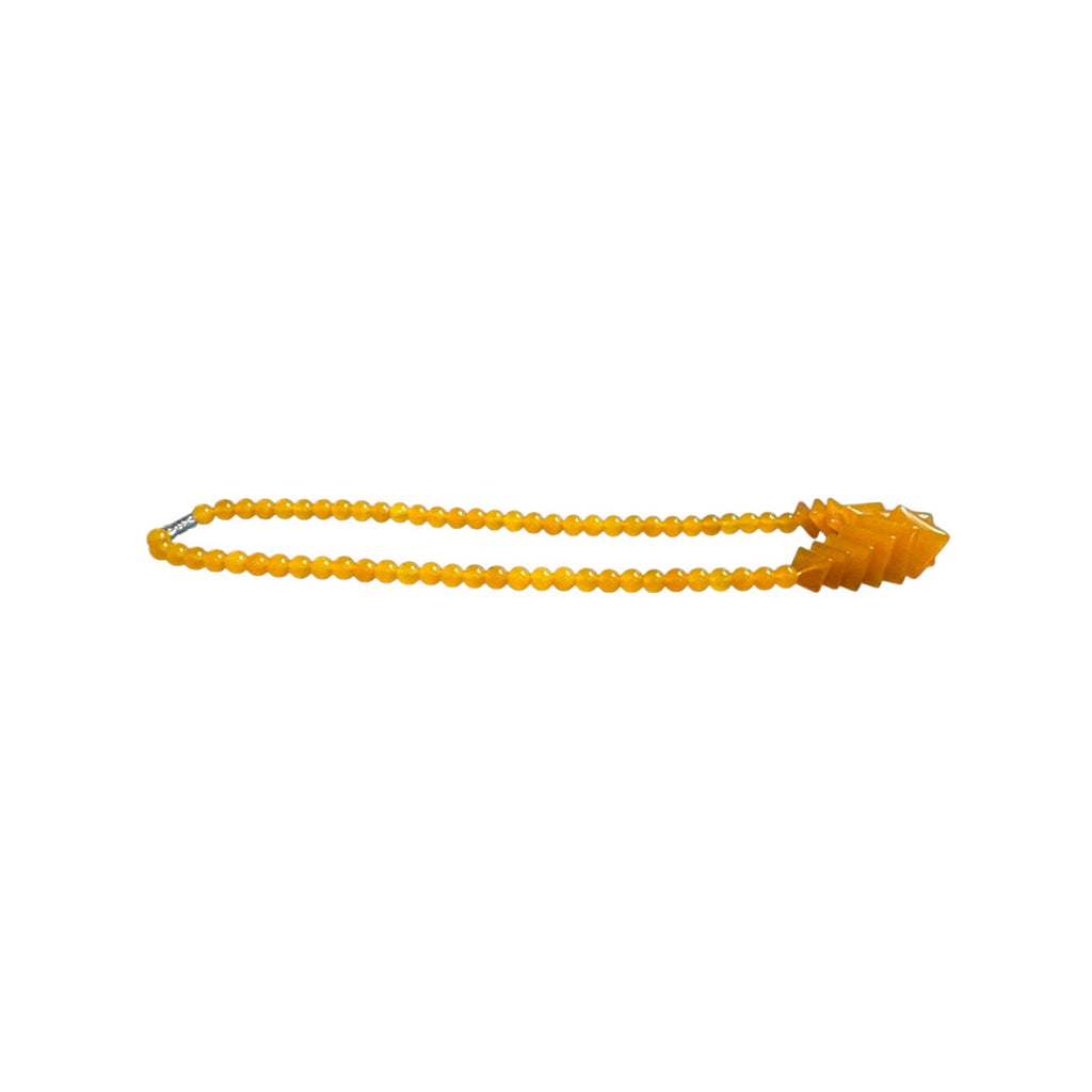 Yellow Orange Beaded Statement Necklace Geometric Fan Beads Bold Chunky Costume Jewelry